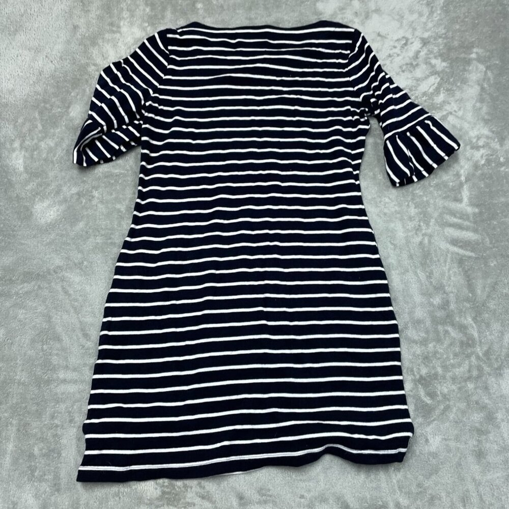 Talbots Navy & White Striped Bell Sleeve Dress M 6356